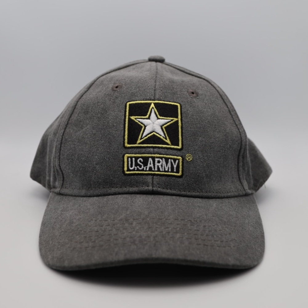 3/$15 EUC Gray US Army Baseball Cap Hat Embroidered Design & Back Hit